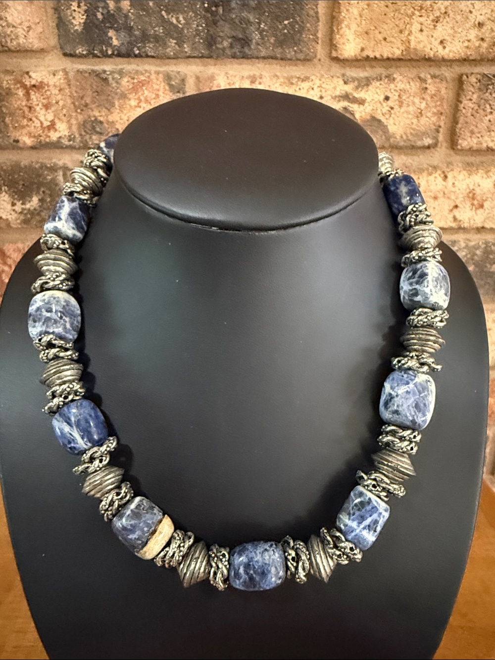 Chunky Sodalite gemstone and Silvertone necklace